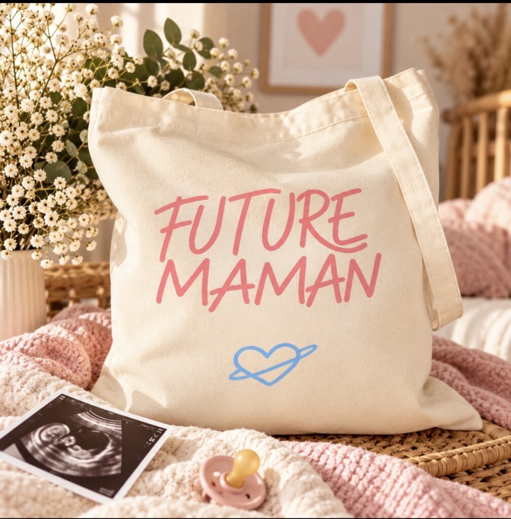 Tote bag Future Maman en coton naturel rose et bleu – BB Chou