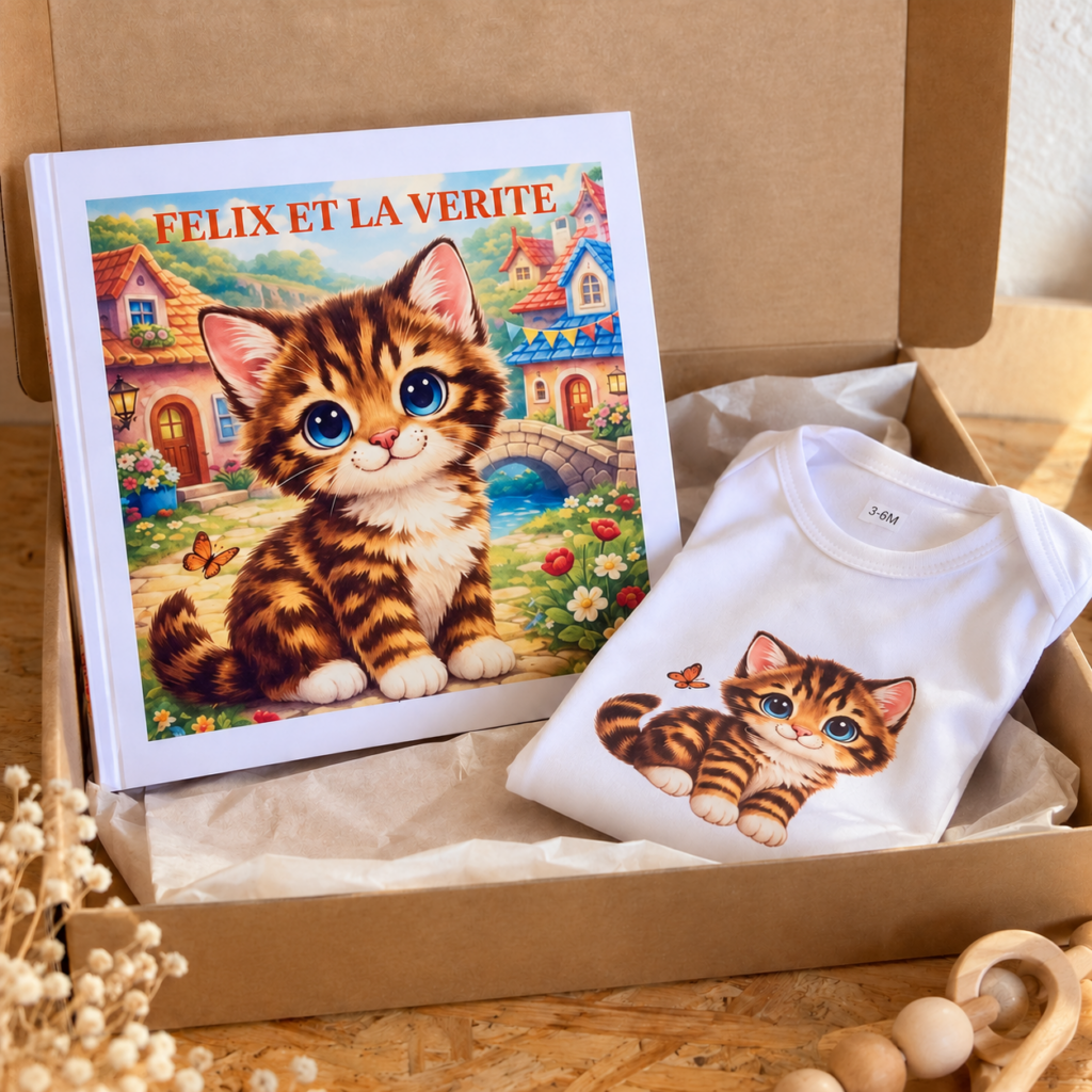 Box Mon Héros BB Chou avec conte Félix et la vérité et body bébé assorti