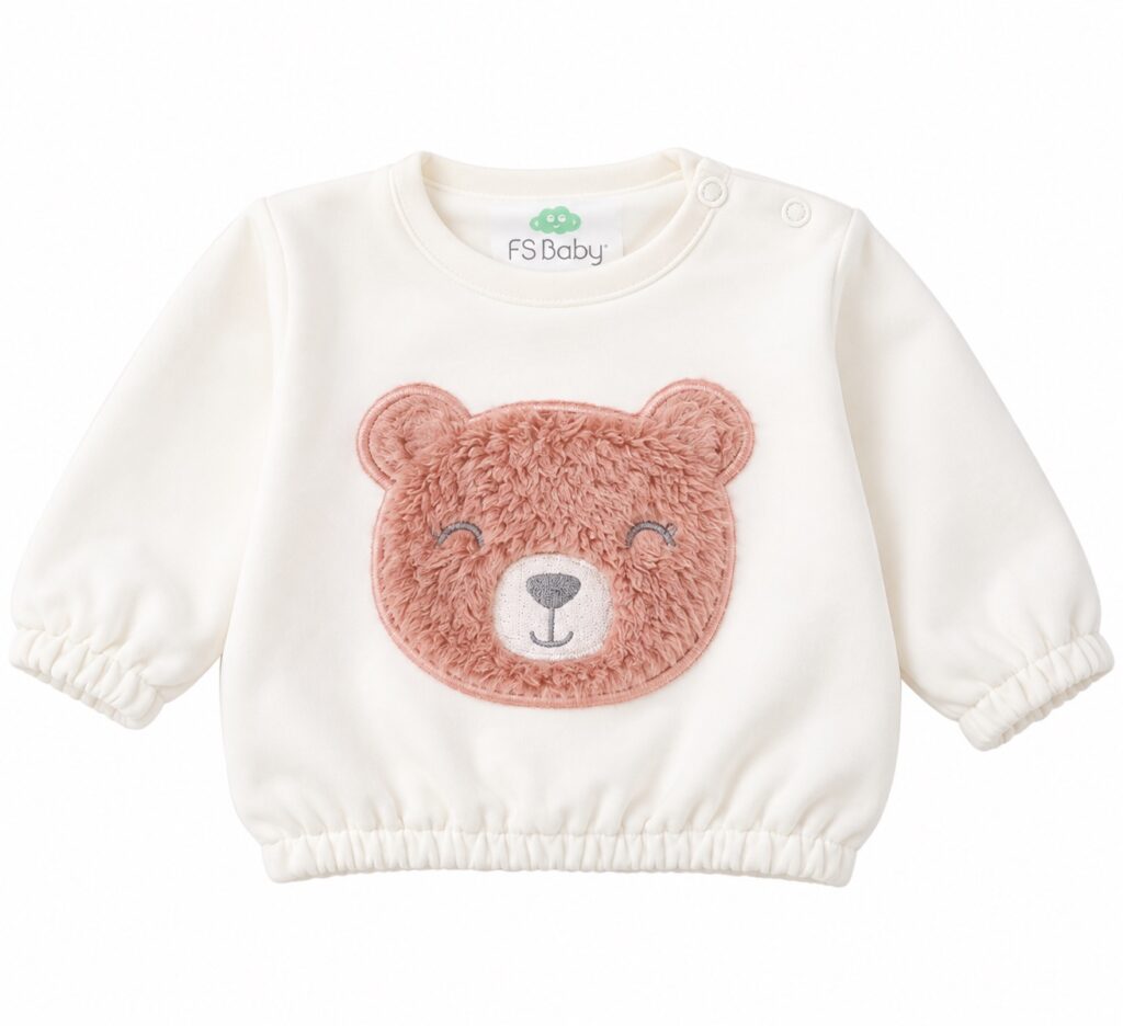 Sweat bébé écru manches longues avec ourson en relief – FS Baby
