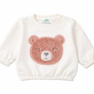 Sweat bébé écru manches longues avec ourson en relief – FS Baby